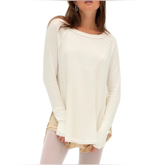 FREE PEOPLE Snowy White Thermal Waffle-knit Oversized Long Sleeve Top - Picture 8 of 12